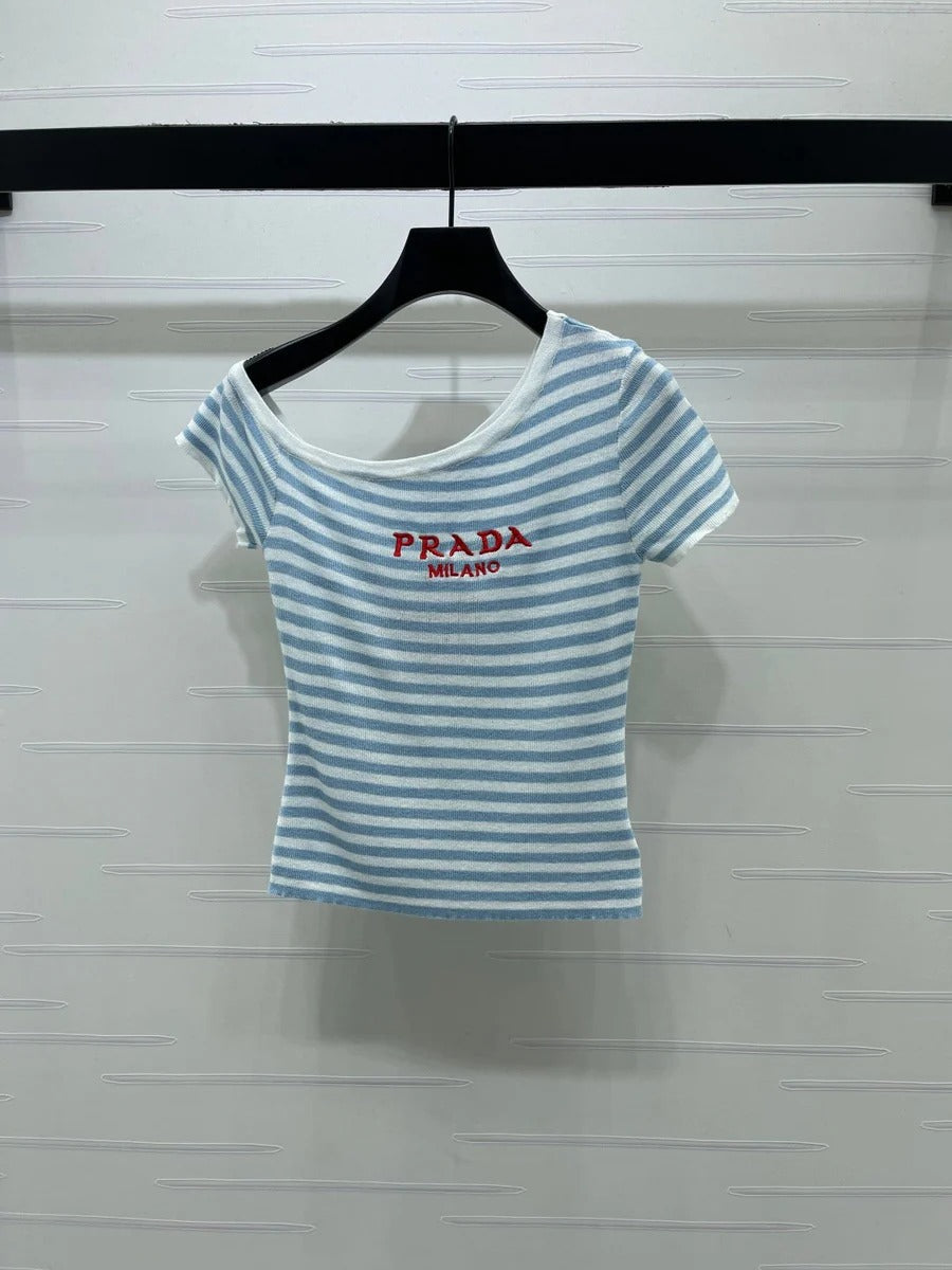 Prada 2026 One-shoulder Knit Short-sleeved Top Cotton 391450