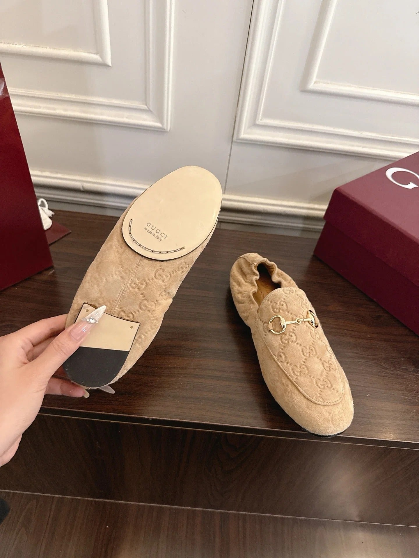 GG 26SS Loafers Beige Monogram Suede Leather 645961