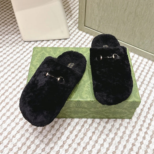 GG 26ss Loafers Rhinestones Black Wool 612026