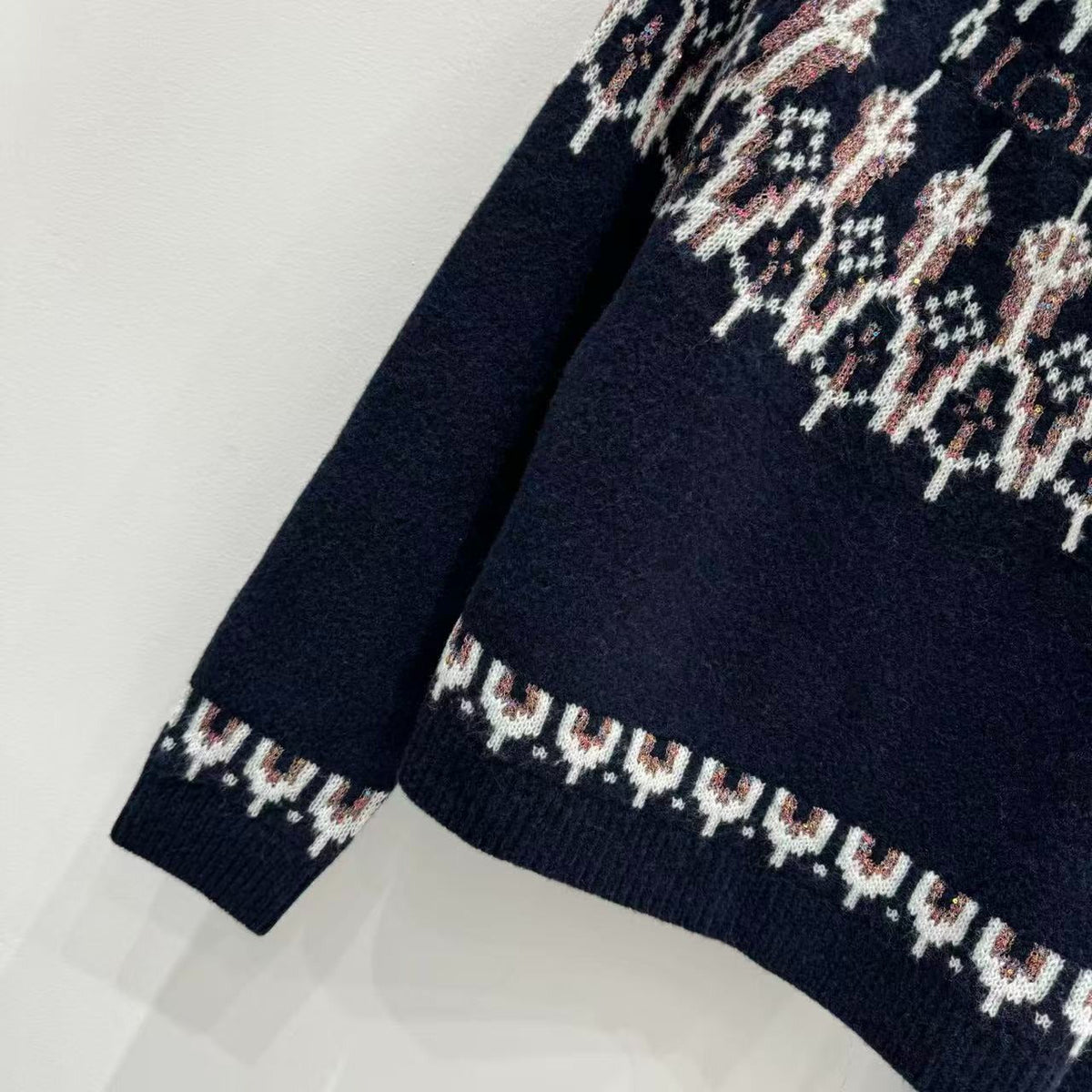Loewe 2025 Sequin-embellished Fair Isle Wool-blend Navy Blue Sweater