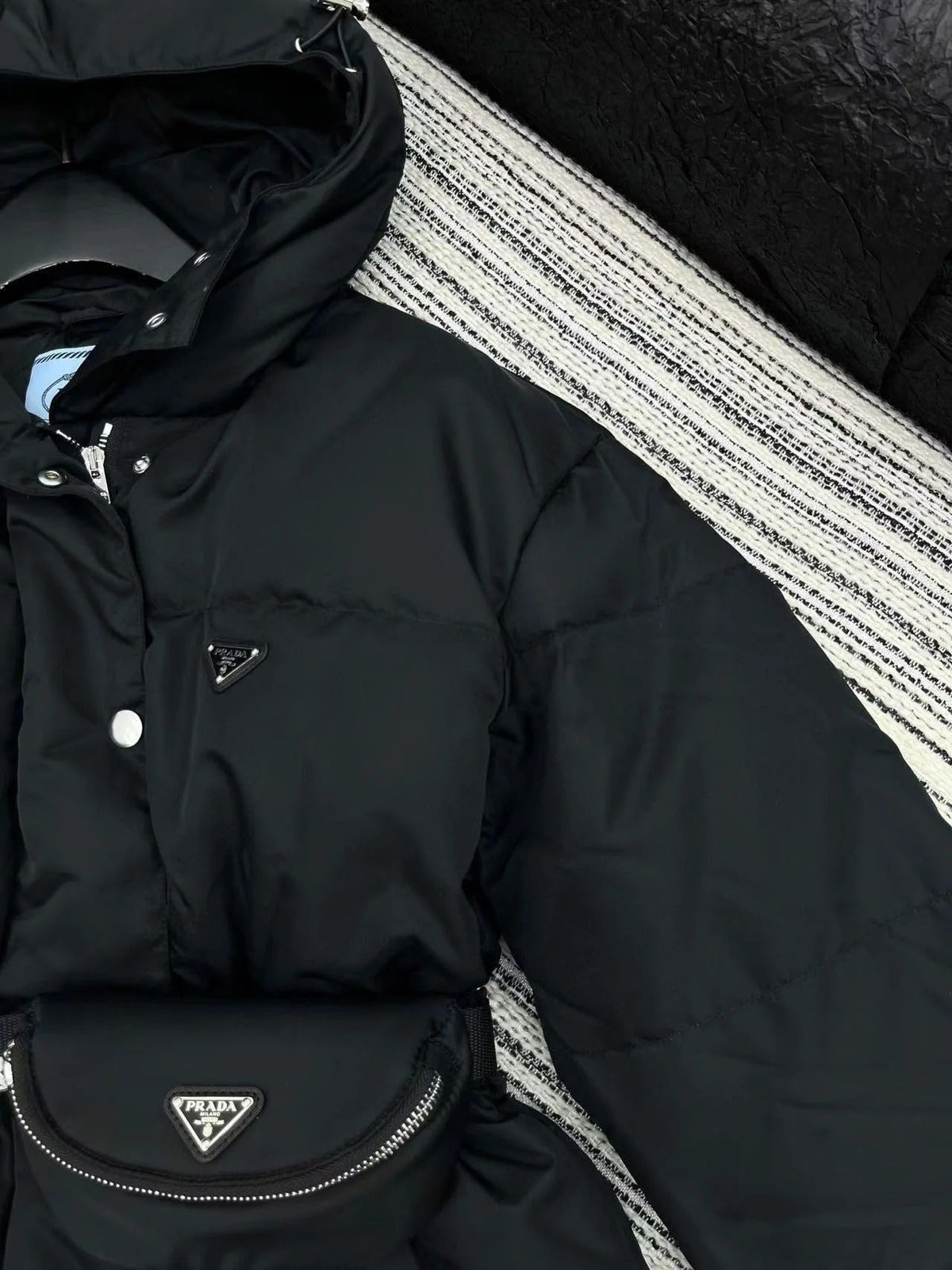 Prada 2025 Belted Jacket Black Down Re-Nylon