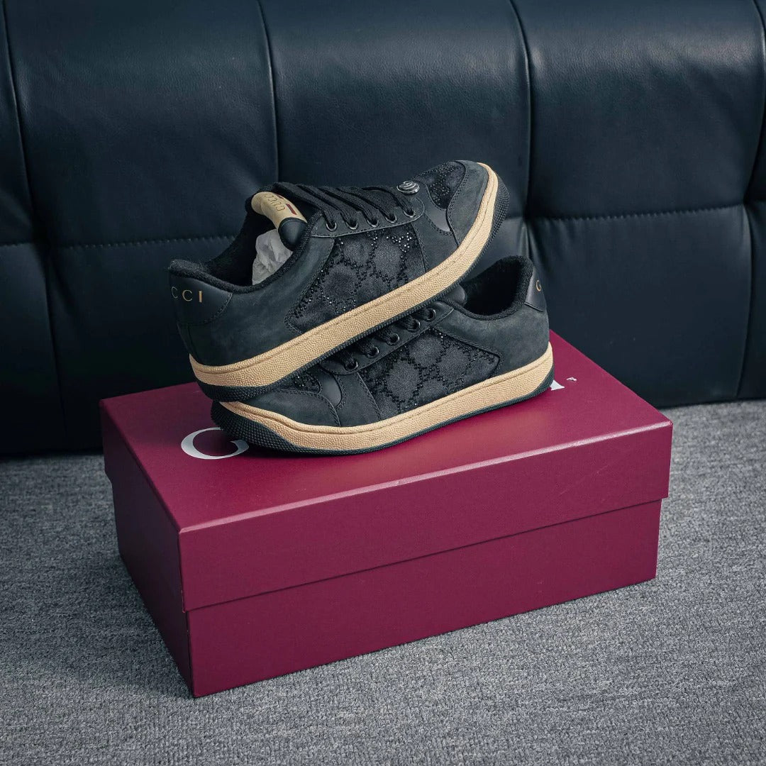 Gucci 2025 Crystal Screener Sneaker Black Velvet Leather