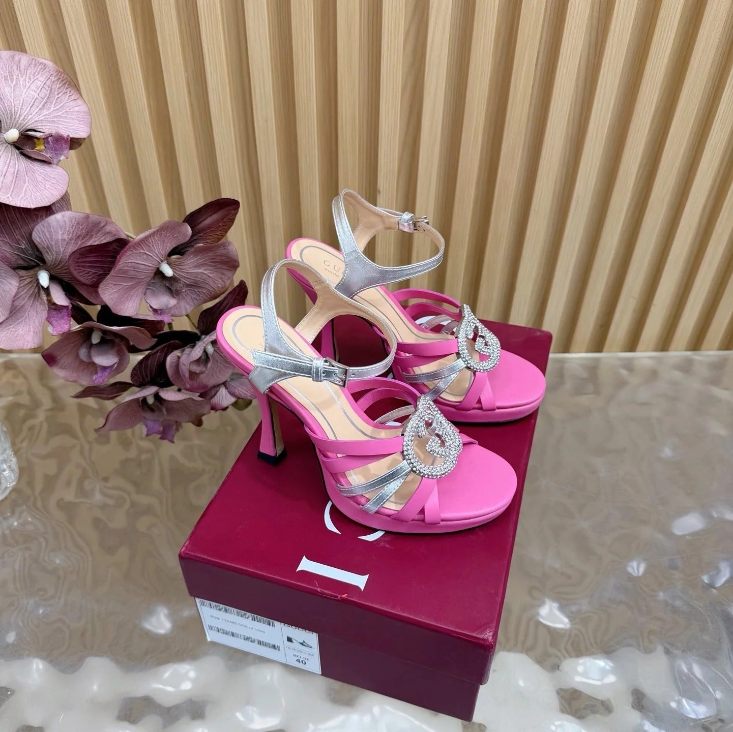 GG 26 High-Heeled Platform Sandals 105 Pink Cowhide 589498