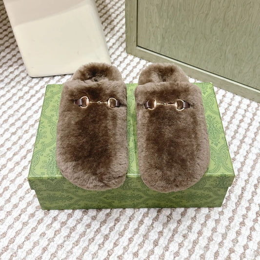 GG 26ss Loafers Rhinestones Brown Wool 612030