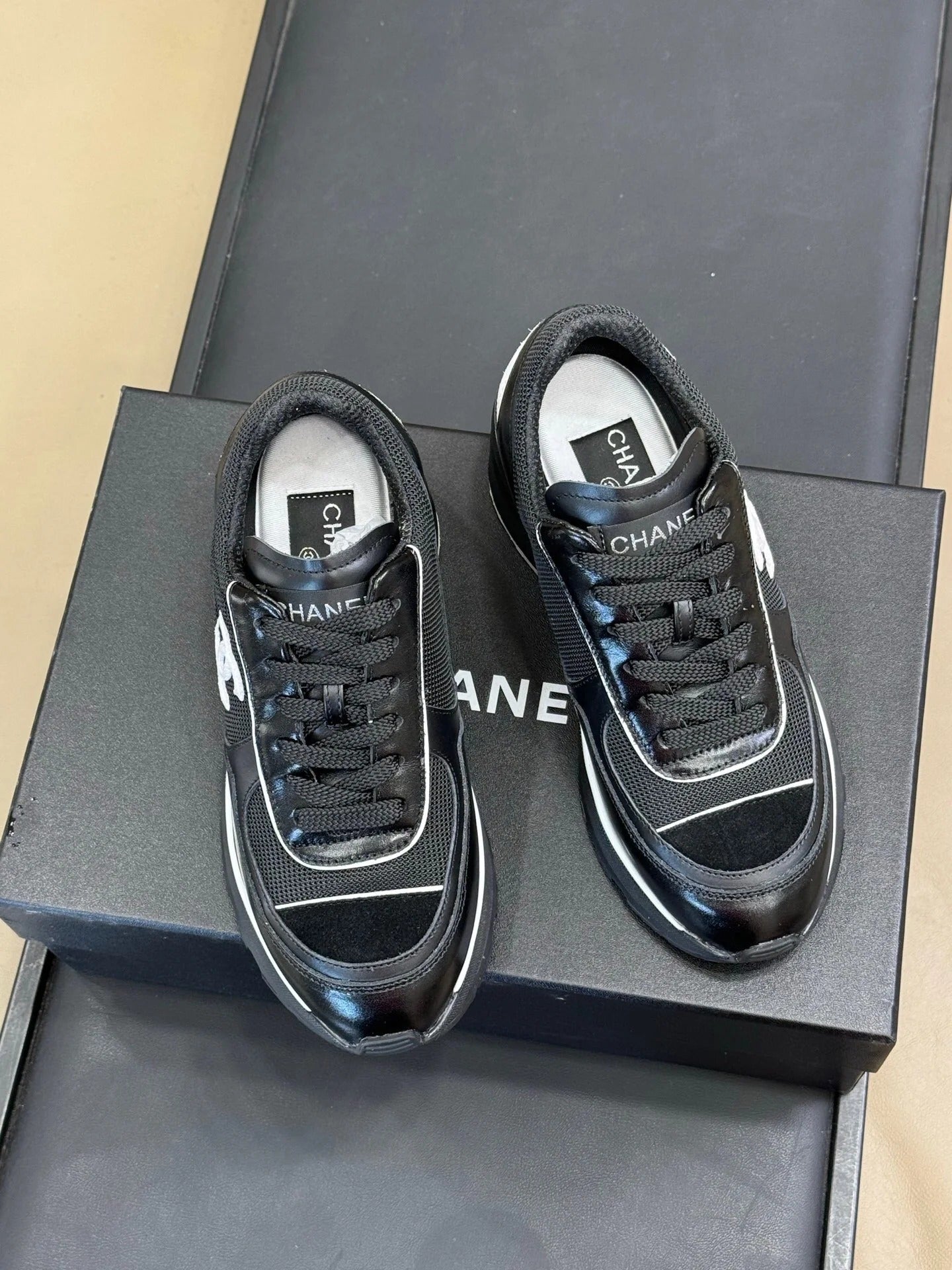Chanel 2026 Sneaker Black mix White Leather Mesh 592919