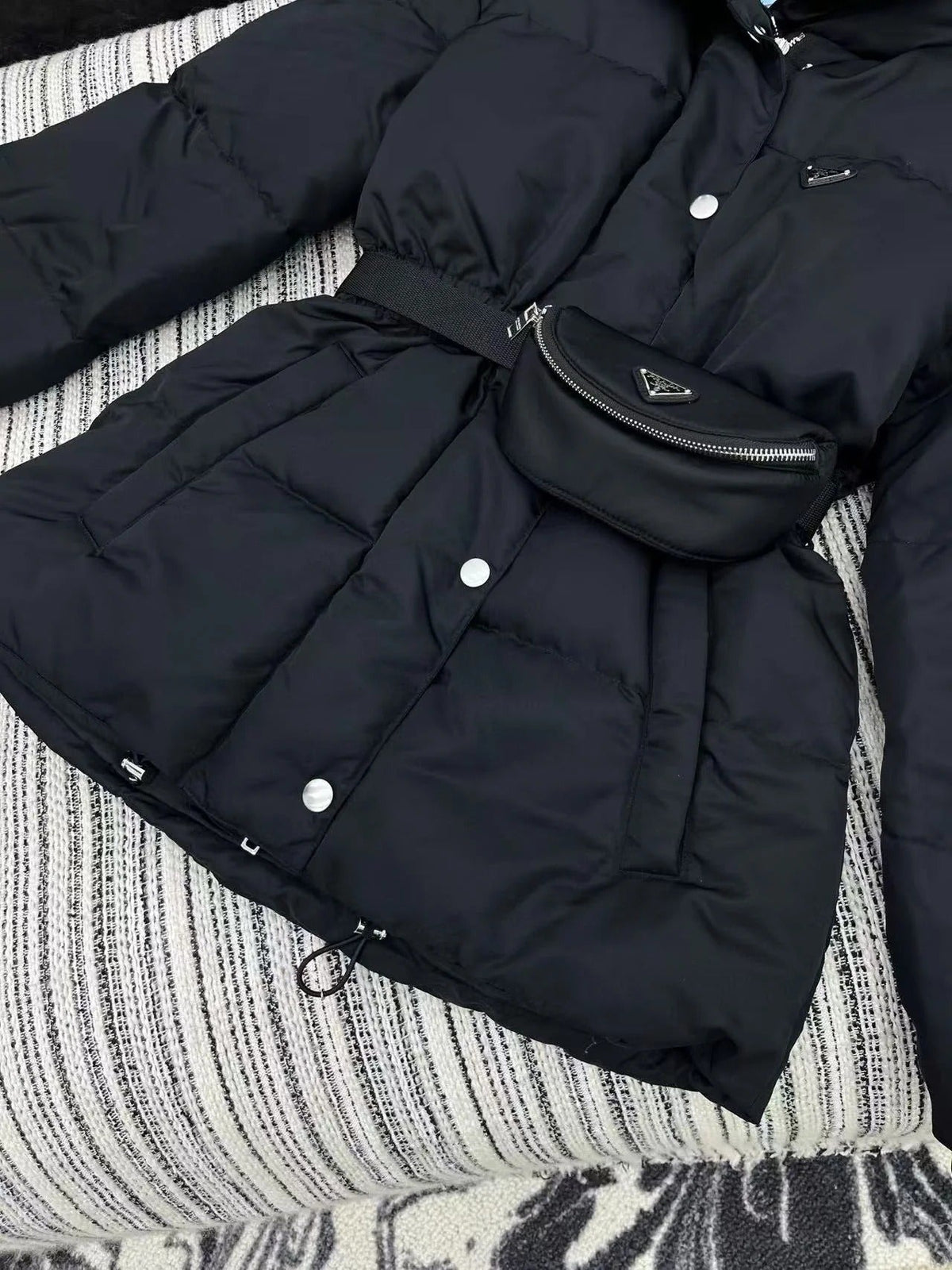 Prada 2025 Belted Jacket Black Down Re-Nylon
