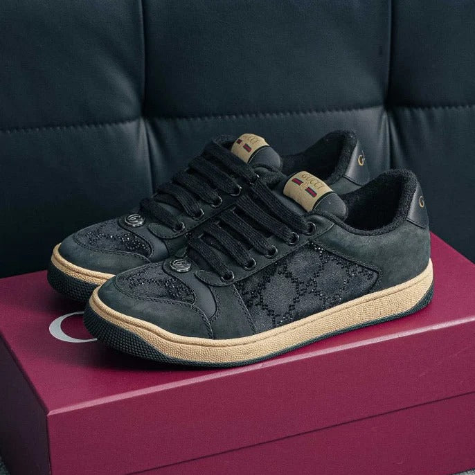 Gucci 2025 Crystal Screener Sneaker Black Velvet Leather