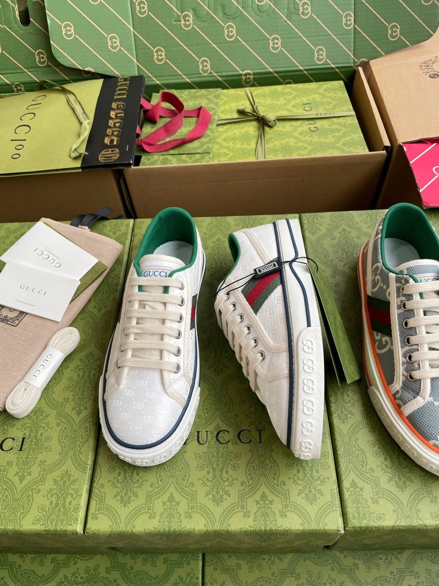 GG 26 Platform Sneaker White Green Monogram Canvas 632829