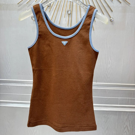 Prada 2026 Tank Top Brown Blue Cotton 133059