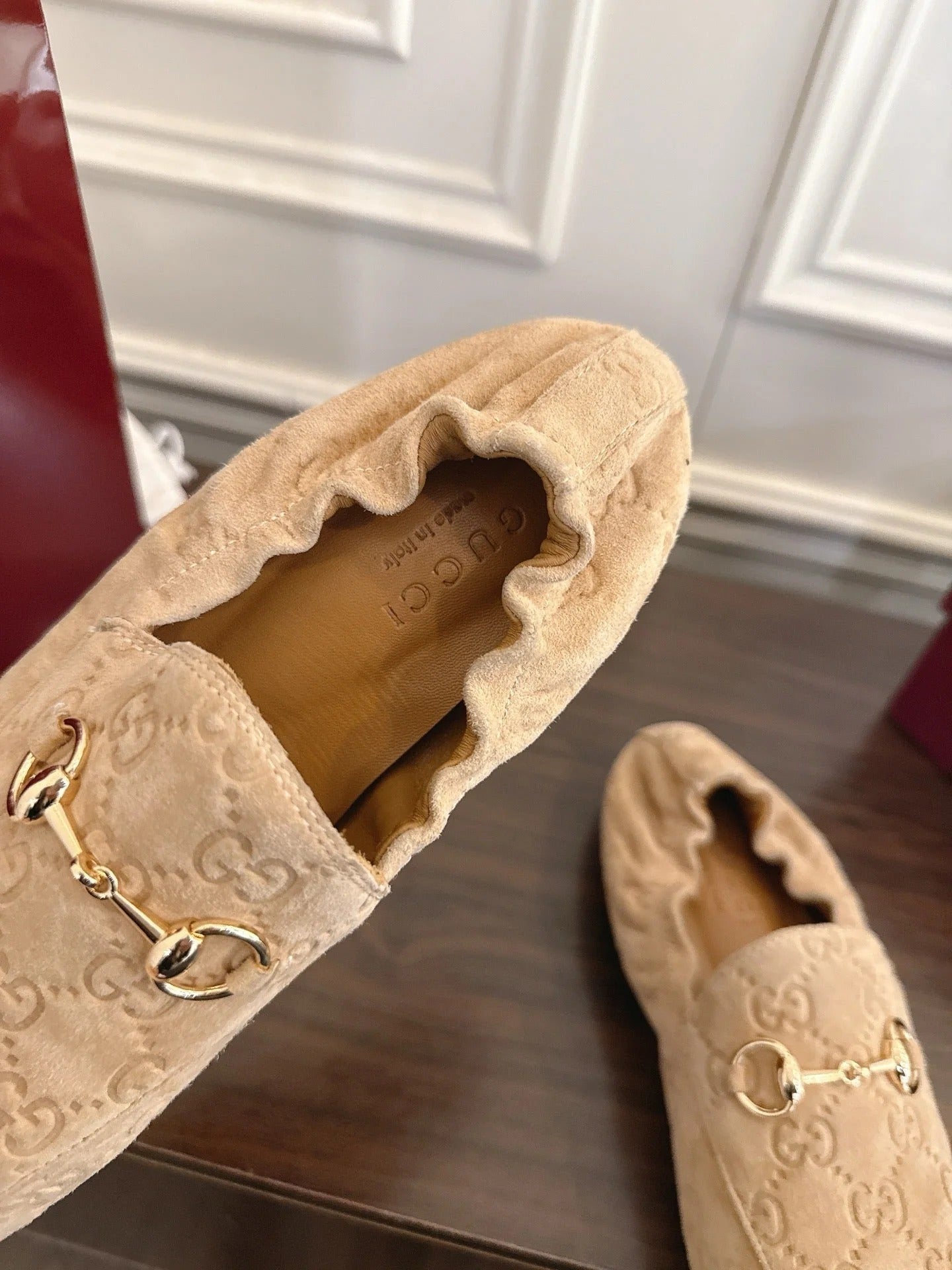 GG 26SS Loafers Beige Monogram Suede Leather 645961