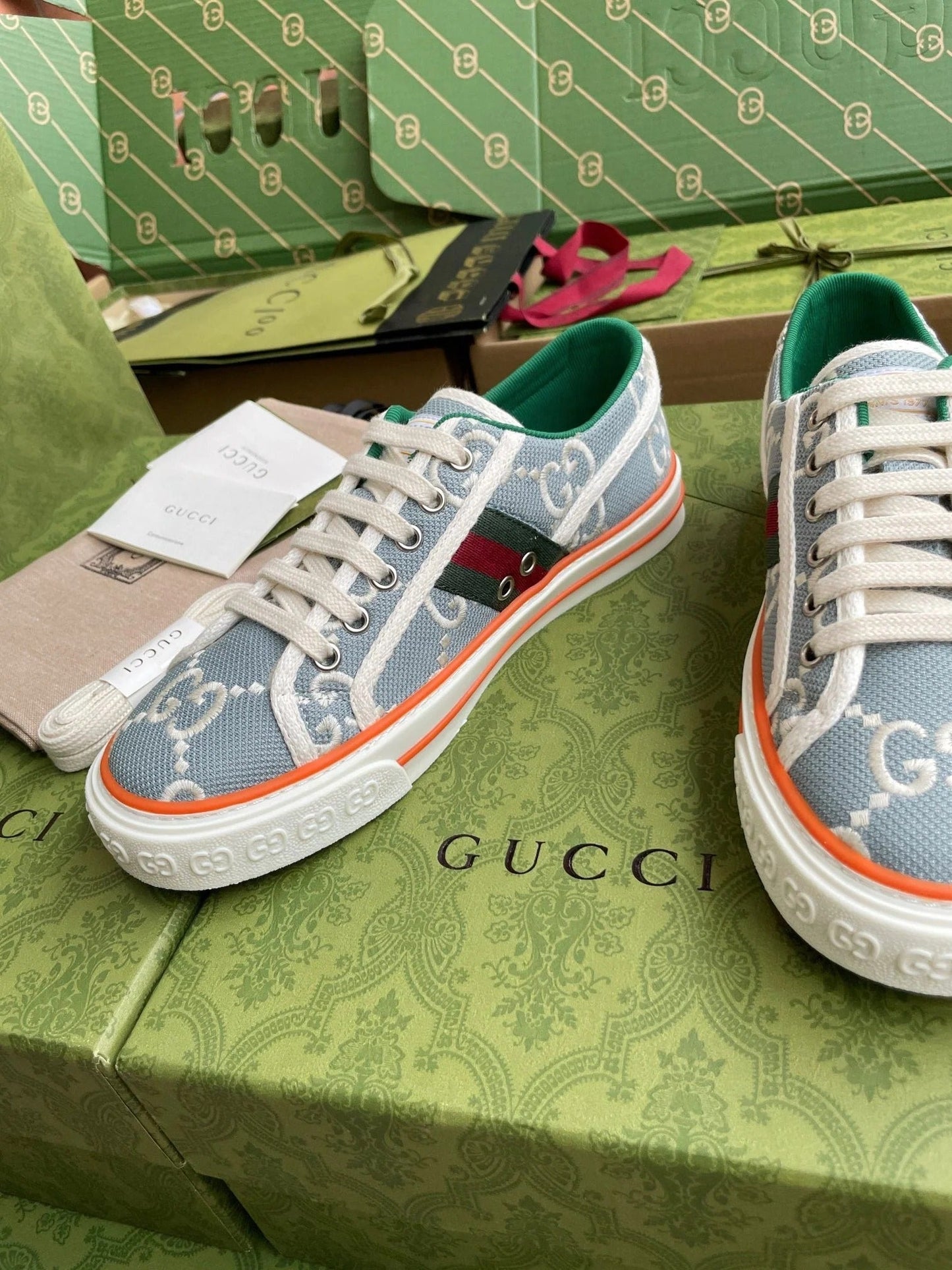 GG 26 Platform Sneaker Light Blue White Monogram Canvas 632831
