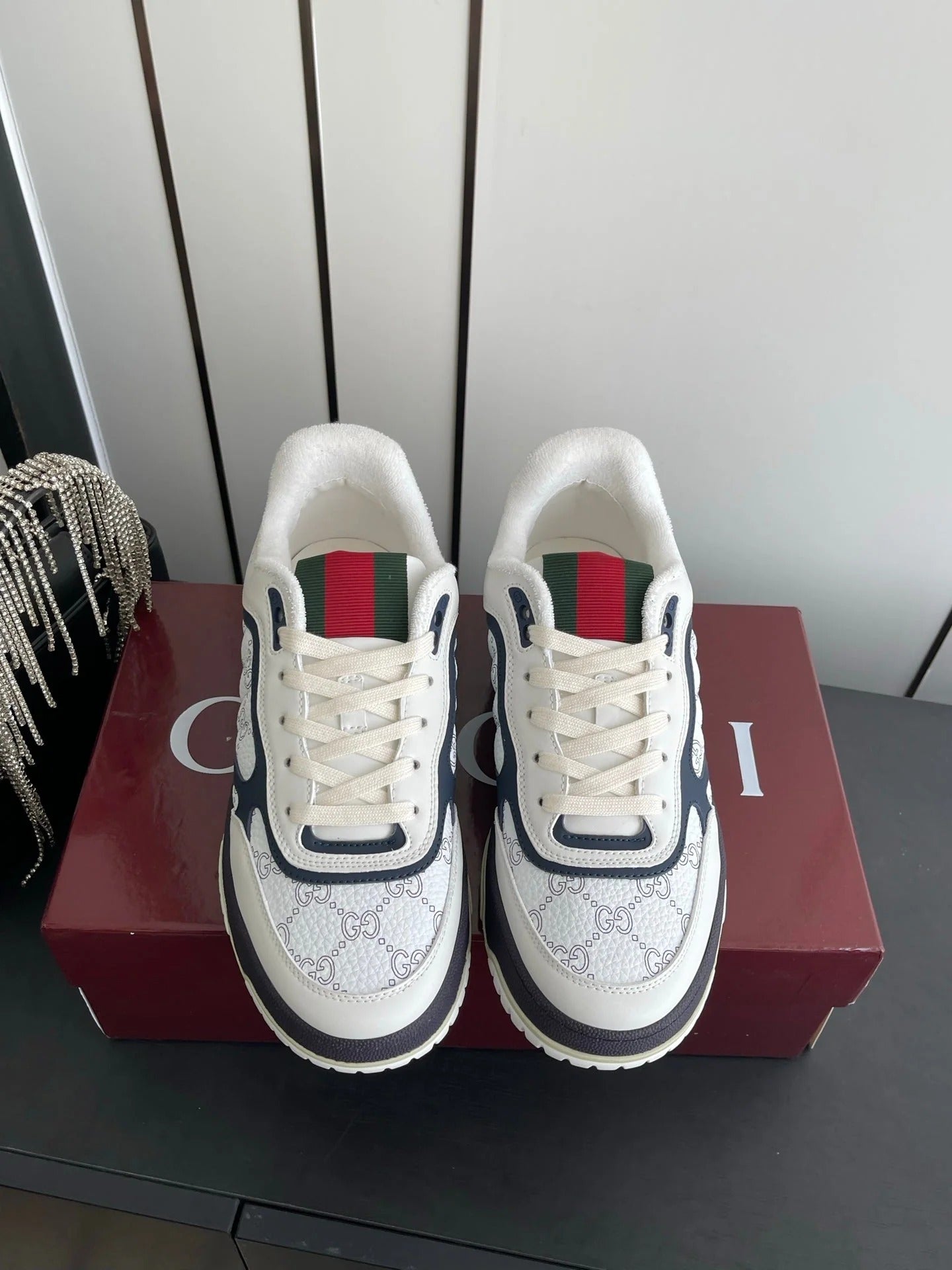 GG 26 Couple Sneakers White Navy Blue Cowhide 631675