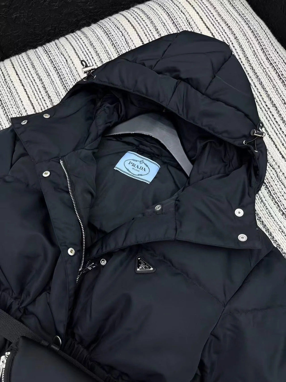 Prada 2025 Belted Jacket Black Down Re-Nylon