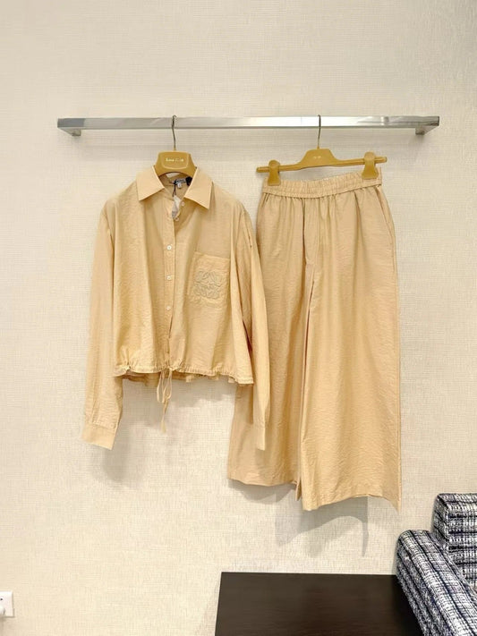 LOEWE SET IN BEIGE COTTON WITH EMBROIDERED LOGO