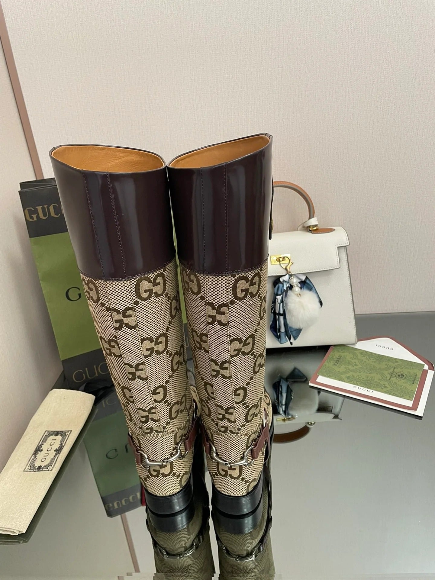 Gucci 2026 Boot Brown mix Beige Canvas Leather 911944
