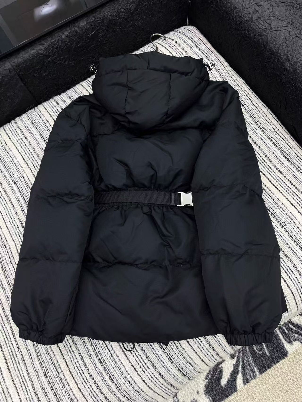 Prada 2025 Belted Jacket Black Down Re-Nylon