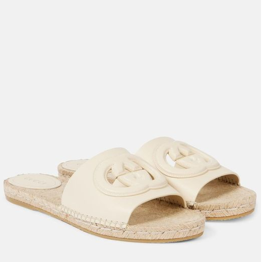 Gucci Cutout Espadrille Slides Ivory Leather