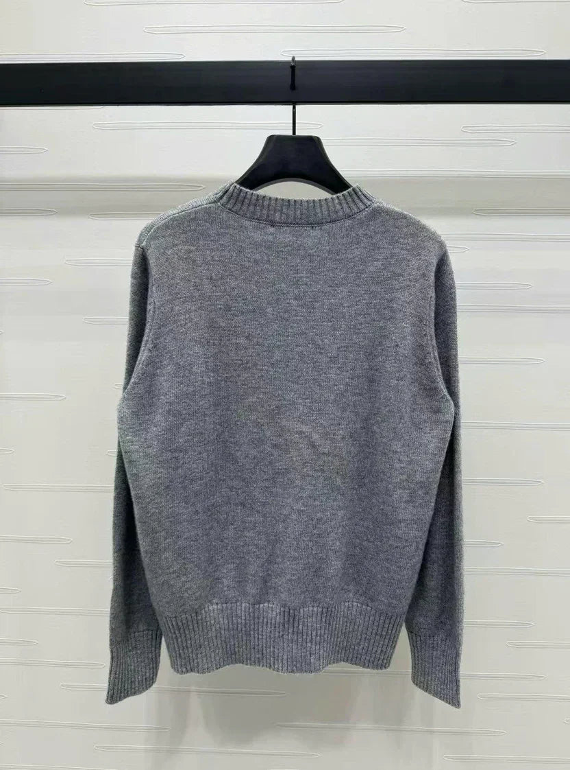 Prad Logo Crew-Neck Sweater in Natural Wool