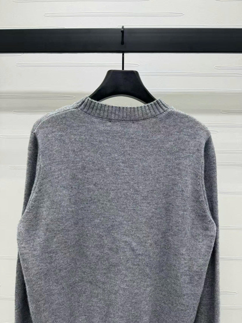 Prad Logo Crew-Neck Sweater in Natural Wool
