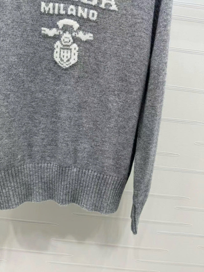 Prad Logo Crew-Neck Sweater in Natural Wool