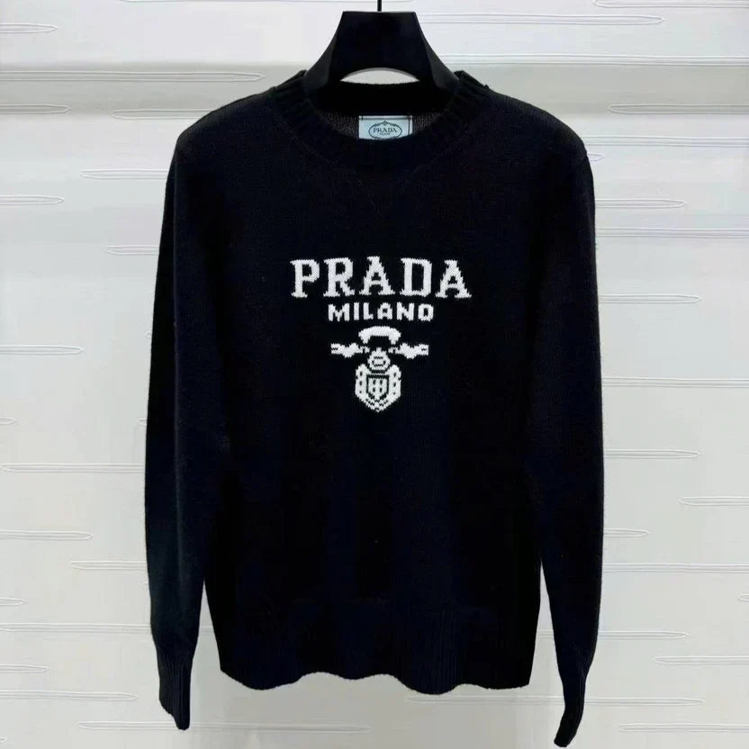 Prad Logo Crew-Neck Sweater in Natural Wool