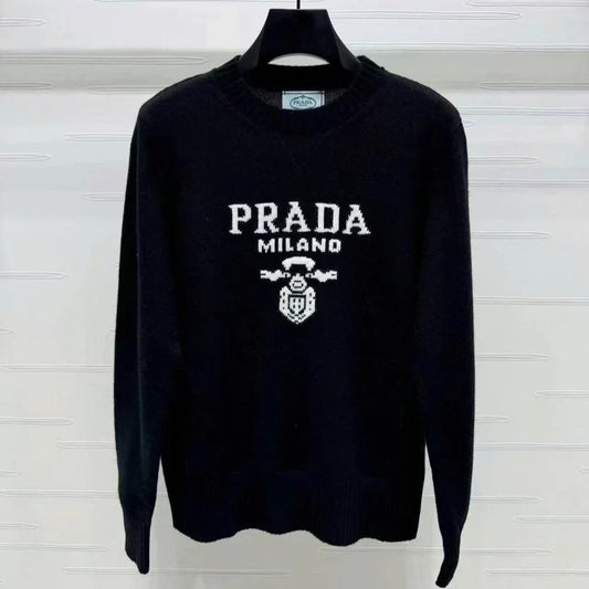 Prad Logo Crew-Neck Sweater in Natural Wool