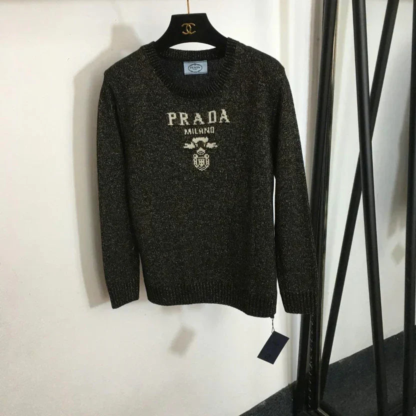 Prad Logo Crew-Neck Sweater in Bright Silk Blend Wool