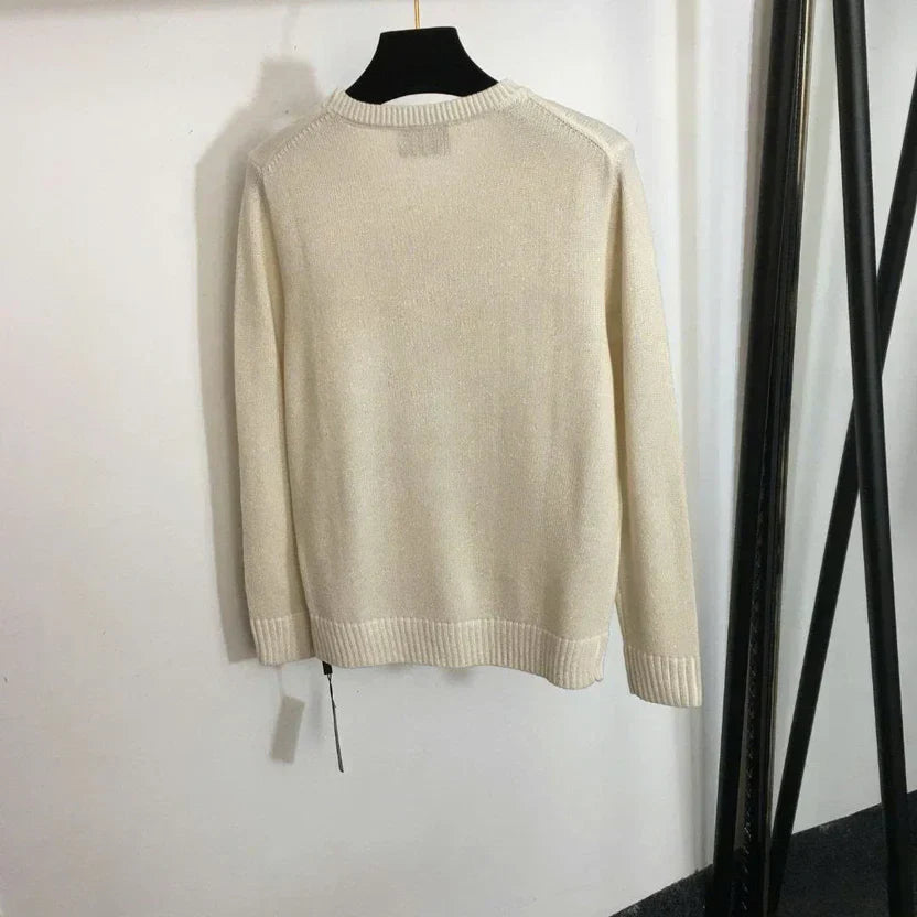 Prad Logo Crew-Neck Sweater in Bright Silk Blend Wool